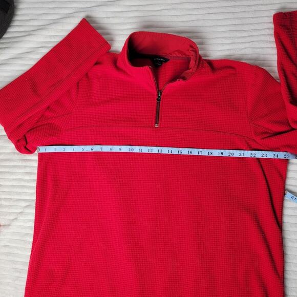 Lands’ End Men’s Fleece Pullover L Red Quarter Zip Waffle Knit Long Sleeve - Picture 4 of 9
